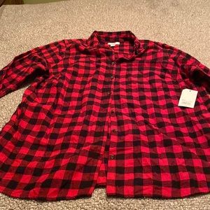 Buffalo plaid flannel shirt.